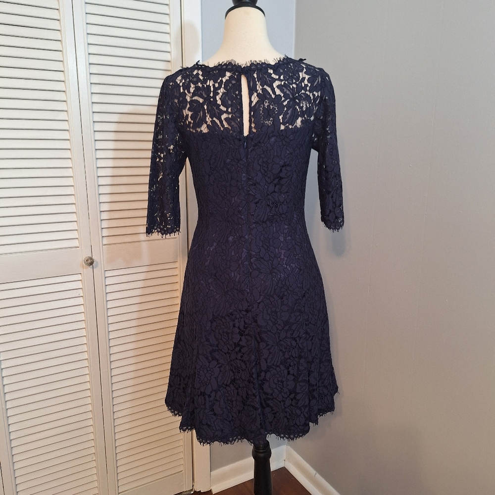 Eliza J elegant Navy Fit Flare Lace Dress Sz 4 *J - Picture 7 of 10